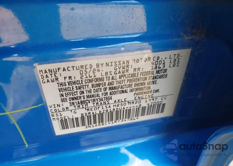 2024 Nissan Sentra Sv Xtronic Cvt z USA, uszkodzony, nr VIN 3N1AB8CV1RY347864